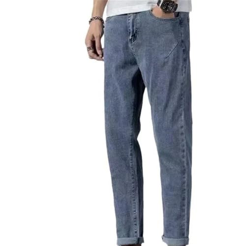 Men’S Fashion Solid Patchwork Straight Denim Pants Slim Fit Elastic Waist Lightweight Casual Wear Button Detail Jeans2