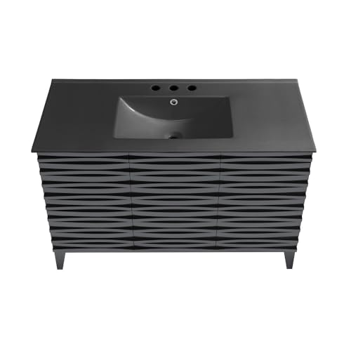 Image of Swiss Madison Cascade 48 in. Black Oak Bathroom Vanity with Black, 3-Hole Ceramic Sink Top
