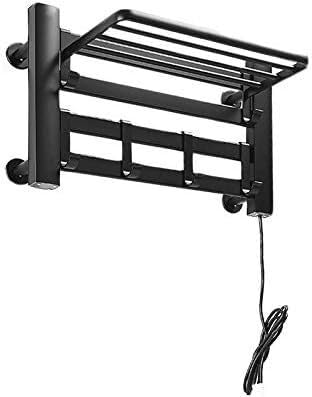 Toallero eléctrico independiente negro con 4 barras de calentamiento rápido y cables de pared