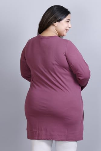 Image of CUPID Women's Cotton Plus Size Plain Full Sleeves Long Top for Summer n Semi Summers with One Side Pocket for Ladies Solid T Shirt