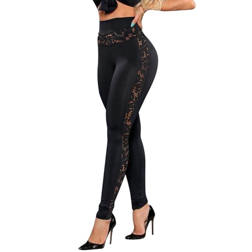 Generisch Mujeres Encaje de Cintura Alta Suave Leggings Elásticos Pantalones Negro Estrechos Cómodos Casual Yoga Pantalones Leggins 3 Rayas Pantalones Deportivos Señoras Largo Casual Pantalones Mujer