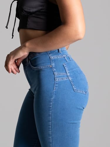 Calça Feminina Sawary Jeans Levanta Bumbum Premium Elastano Confortável Lycra (BR, Cintura, 42, Slim