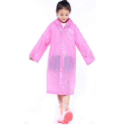 Infantiles Impermeable Chubasquero, EVA Chaqueta Poncho de Lluvia con Capucha para Niños Niñas, Ropa Traje de Lluvia, Reutilizable Rain Coat para al Aire Libre Alpinismo Ciclismo Cámping (Rosa Rojo)