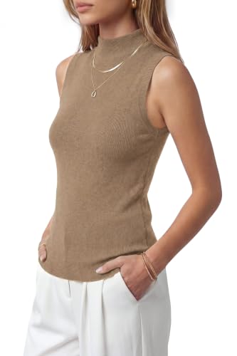 Image of Arach&Cloz Women's Wool Blend Mock Neck Fall Business Casual Sweater Tank