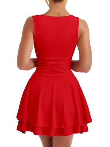 Image of Kaximil Women's Ruffle Hem Boat Neck Mini Dress Sleeveless Ruched Corset Short Party Dresses