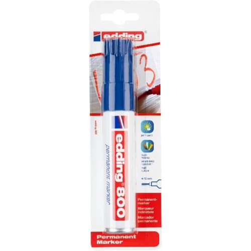 edding 800 marcador permanente - azul - 1 rotulador - punta biselada 4-12 mm - para marcas llamativas - resistente al agua, secado rápido, indeleble - para cartón, plástico, madera, metal, vidrio