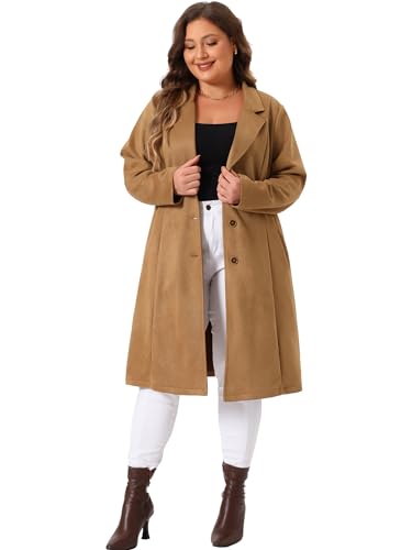 Agnes Orinda Plus Size Faux Suede Trench Jacket For Women Notch Lapel Long Sleeve 2024 Fall Winter Long Jacket3