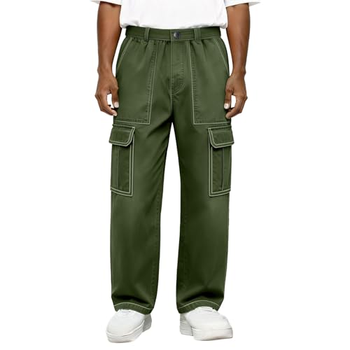 Pantalon cargo en denim pour homme coupe droite CHUNOTU coton délavé vintage