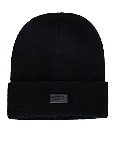 Levi's Classic Warm Winter Knit Beanie Cap Fleece Lined for Men and Women Beanie Hat, Black Solid, One Size