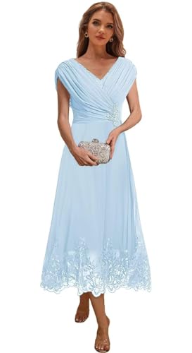 Lace Mother of The Bride Dresses Tea Length Formal Dress for Women Wedding Guest