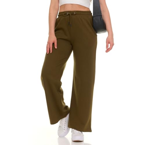 MODERN BASICS Wide Leg Sweatpants Women – High Waisted Comfy Fleece Baggy Womens Sweatpants, Casual Loose Women Lounge Pants Army Green