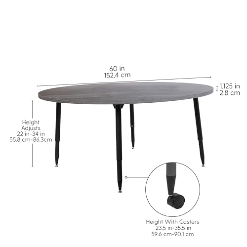 Image of Adapte Commercial Classroom Activity Table - 60 inch Round Woodgrain, ADA Compliant Tapered Legs with Glides & Casters, Adjustable Height 22-34 inch Wheelchair Accessible, School & Office Furniture