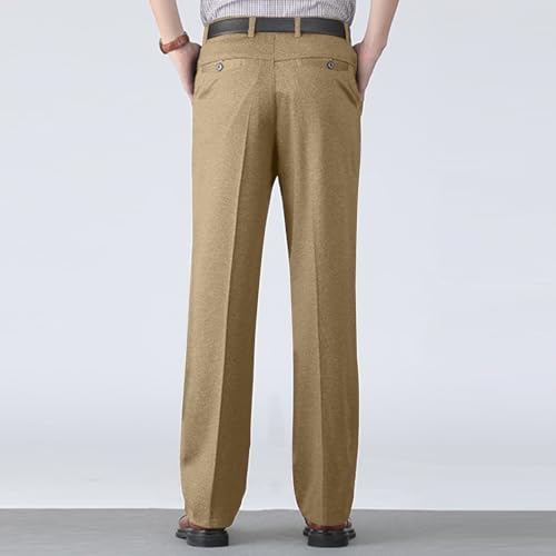 Dress Pants for Men Regular Fit Stretch Comfy Expandable Waist Flat Front Pants Loose Big and Tall Pants with Pockets3