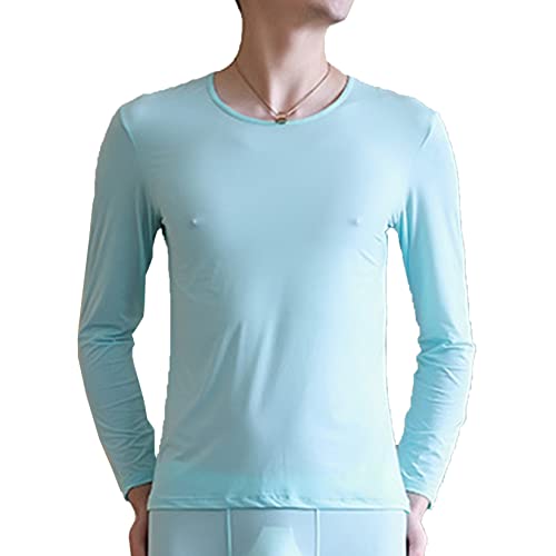 Mufeng Mens Slim Fit Soft Crewneck Long Sleeve Pullover Lightweight T-Shirt Sweatshirt Thermal Underwear Top Undershirts Light Blue 3X-Large
