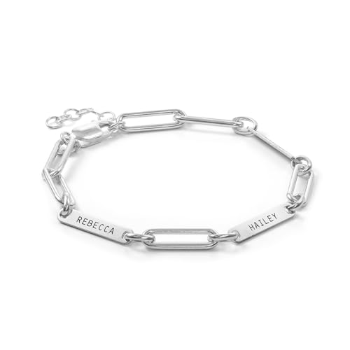 OAK & LUNA - Personalized Ivy Name Paperclip Chain Bracelet with Custom Inscriptions - Engraved Gift for Her, Women, Mom, Grandma - Custom Jewelry for Christmas, Birthday (Sterling Silver, Without Diamond)