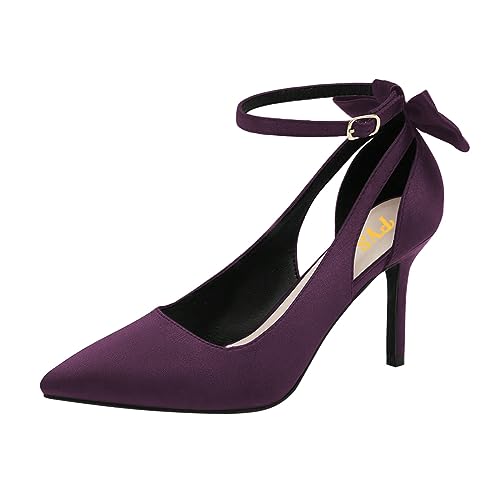 FYS Women's Elegant Closed Pointed Toe High Heels Sexy Ankle Strap Stiletto Pump Bowknot Dress Formal Party Office Shoes Size 4-16 US