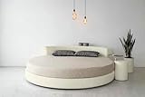 Ponti Divani - Letto Rotondo Modello Cristal Hi-tech - Materasso in Memory Foam Sfoderabile - Rivestimento in Ecopelle o Tessuto - Garanzia Made in Italy (Ecopelle, Bianco panna)