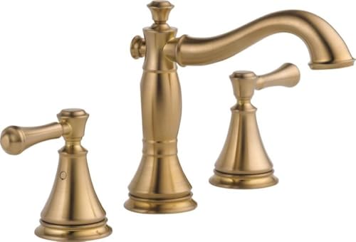 Delta Cassidy Brushed Gold Bathroom Faucet 3 Hole 8 Inch Widespread Bathroom Sink Faucet for Vanity Metal Push-Pop Drain Assembly Champagne Bronze 3597LF-CZMPU