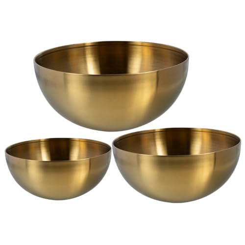 MUELODSIC 3 Piezas Cuencos para Ensalada Inoxidable Dorado Multifuncionales para Servir y Almacenar Alimentos y Reutilizables y Fáciles de Limpiar para Cocina Diaria