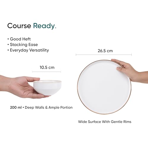 Image of Shay Ceramic Modern Dinner Set, 12 Pcs, White | Crockery Set | Ceramic Dinner Set | Matte Finish (Japandi Dinner Set - White, 12 Piece)