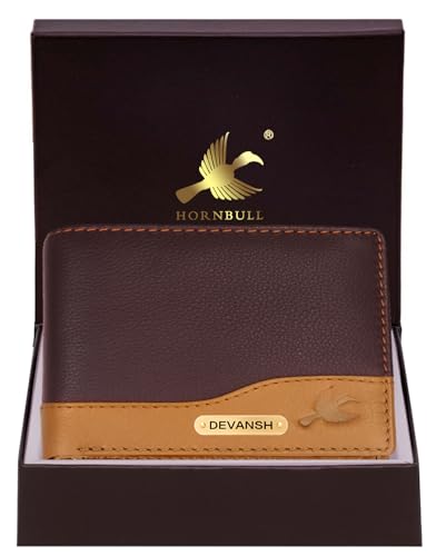 Image of HORNBULL Men's Personalized Wallet I Customized Slim Stylish Leather Purse with Name I Unique Birthday Gift for Men Boy Love Husband (Brown /Tan)
