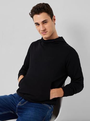 Image of Park Avenue Men Full Sleeve Slim Fit Solid Pattern Polyester Cotton Blend Hooded Hooded Casual Sweatshirt