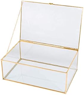 SMART WYCHE Glass Box Keepsake Box with Hinged Lid for Women and Girls, Suitable for Storage Jewelry, Trinkets, Flowers and More, Vintage Brass Frame (Large)