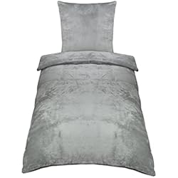 Funda Nordica Polar 90 ZOLLNER Juego de Funda de edredón y cojín Forro Polar, Cama 90 cm Gris 135x200