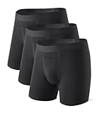 DAVID ARCHY Mens Underwear Cotton Boxer Briefs with Pouch Ultra Moisture Wicking Breathable Soft with Horizontal Fly 3 Pack Black