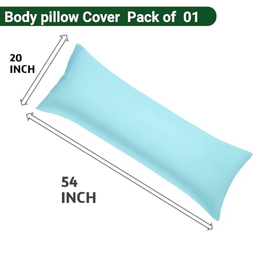 Image of 100% Cotton 600 TC Body Pillow Cover - Ultra Soft & Breathable Long Pillowcase | Zipper Closure | 20 inchx54 inch | Light Blue | Ideal for Pregnancy, Side Sleepers & Full Body Support