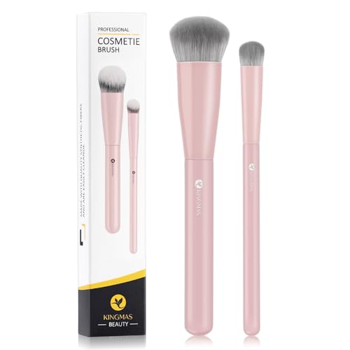 KINGMAS Foundation Makeup Brushes, Angled Kabuki Concealer Brush Under Eye Nose Contour Brush for Liquid Cream Powder Blending Buffing (Pink)