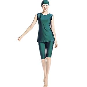 BaronHong Femmes ‘s Couleur Unie Modeste Islamique sans Manches Maillots de Bain avec Capuchon Musulman Burkini