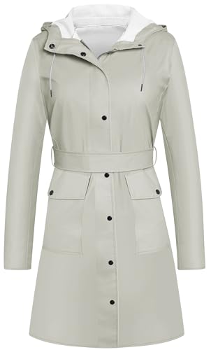 UNIQUEBELLA Damen Trenchcoat Langer Mantel Winddichter Jacke Einfarbig Kapuzenjacke Damenmantel Windjacke Übergangsmantel mit Taschen mit Knöpfen