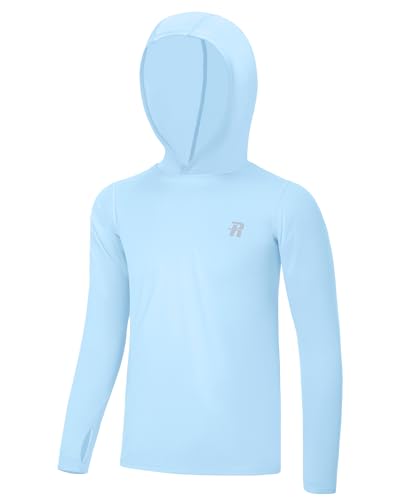 Runhit Boys & Toddler UPF 50+ Rash Guard Hoodie Kids UV Sun Protection Long Sleeve Shirt for Fishing Outdoor Beach Camping Quick Dry Light Blue M