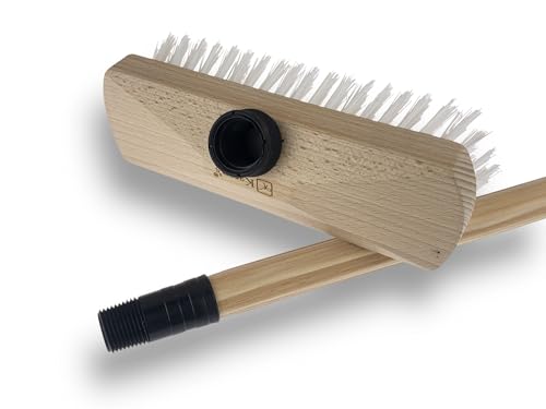 Balai Brosse Lave-Pont Nylon Blanc Haute qualité | Manche Bois 1,25 m | Monture Bois | pour Laver récurer ponts terrasses carrelages sols Tapis | Gamme...