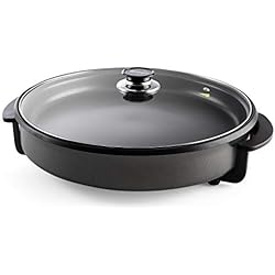 Paellera Electrónica Orbegozo PZ 6636 - Sartén eléctrica, paellera, tapa de cristal, revestimiento antiadherente, termostato regulable, 36 cm diámetro, 1500 W