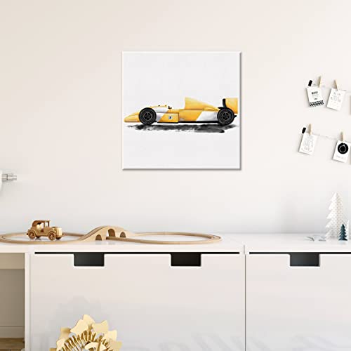 Toddler Racing Car Print Paintings Canvas Wall Art 12X12 Watercolor Race Car Poster Canvas Transportation Boys Nursery Artwork Ready To Hang Home Playroom Decor (Yellow) #TOP3