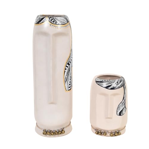 Image of Aakriti Art Creations Midnight Mystique Planter | Set of 2 Handmade Ceramic Vases | White Matte Finish Modern Art Decorative Flower Vases for Living Room, Table Decor & Gifting