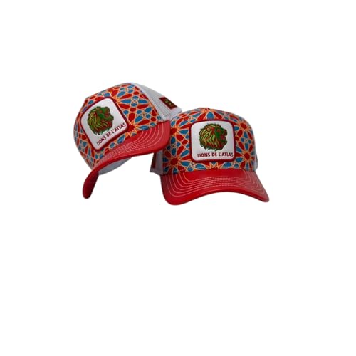 Casquette Design Contemporain, Style Casual Sport, Rouge et Blanc avec Motif Géométrique. Supporter Maroc Lions de l'Atlas, Can, Coupe du Monde