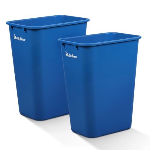 Image of PLASTIC PRINCE 10 Gallon Trash Can Blue Recycle Bin for Kitchen Bathroom Office 40 Qt Garbage Bin Fits Under Desk Cabinet Sink, High Plastic Waste Basket 19.9 inch H x 15.7 inch W x 11.3 inch D, Pack of 2