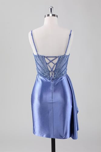 Beaded Lace Homecoming Dresses 2025 Satin Spaghetti Strap Mini Prom Cocktail Gown2