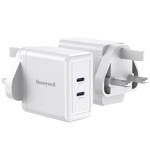 Honeywell Zest Charger GaN 45W, Ultra-Fast Wall Charger with PPS Support, 2xType C PD 3.0 Port, Compatible with iPhone, iPad Pro, Pixel, Galaxy, Oneplus, Tablet, Smartwatches-White
