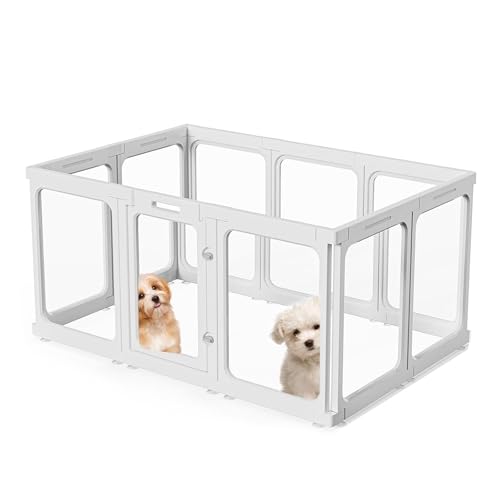 autozen 10X Welpenlaufstall, 60cm hoch Hundetoilette Wohnung aus Acryl transparenter Faltbarer Hundeauslauf mit Tür rutschfestes Hundegitter Wohnung für Hunde, Katzen, Kaninchen, Kleintiere, weiß