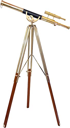Telescopio de latón doble con trípode de madera miniatura 6