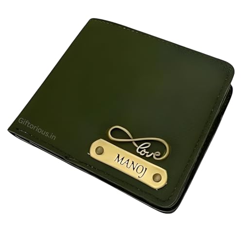 Image of Customised Original Leather Wallet for Men with Name, Personalized Unique Purse (Olive Green) Stylish Gift for Brother, Husband, Boyfriend, Father, Birthday, Valentine's Day, New Year.