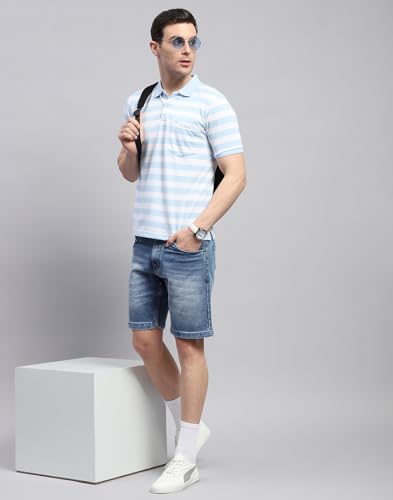 Image of Monte Carlo Mens Striped Polo Collar Half Sleeve Cotton Blend Casual T-Shirt (224064107)