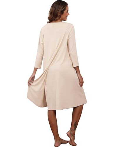 Liokoc Hospital Gowns for Women Tear Away Snap 3/4 Sleeve Open Back Post Shoulder Surgery Dresses Delivery Nightgown S-3XL Apricot