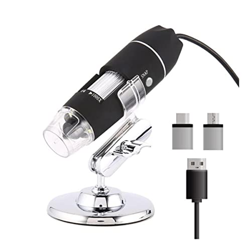 ラボ用顕微鏡アクセサリー 調整可能な1600x LED.デジタル顕微鏡カメラ USB/タイプC/マイクロズーム拡大鏡(3 IN 1 1000X)
