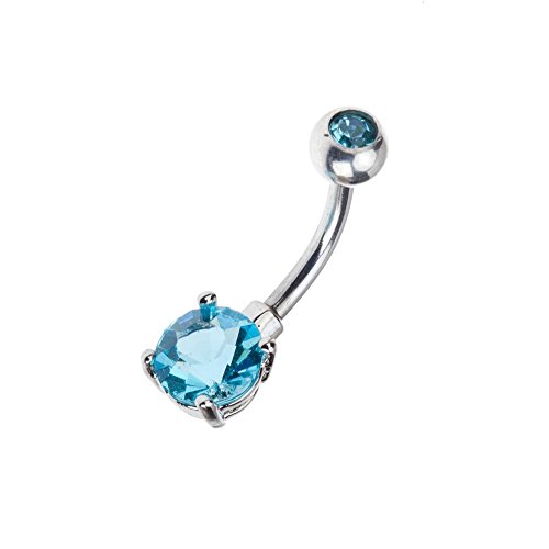 VAGA Belly Button Rings Body Jewelry Piercing Fantastic Quality stainless steel Belly Button Navel 14 Gauge Curved Bar Piercing Bananabell With Blue Rhinestones Crystals Jewels Cute Trendy Rings