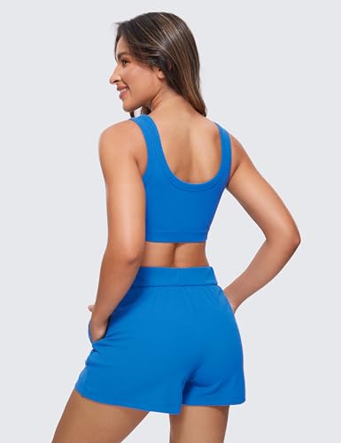 Image of CRZ YOGA Ribbed U Neck Sports Bras | Medium Support, Removable Pads, Casual, Wide Straps, for Women